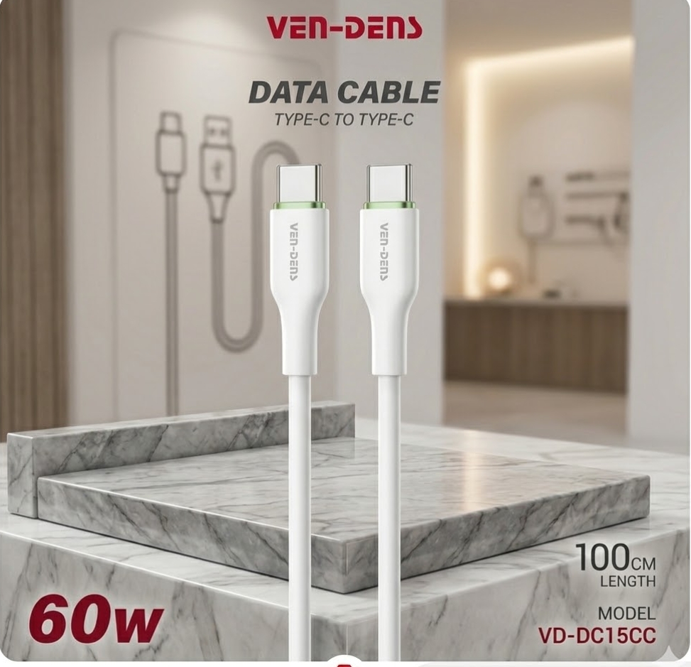 Ven-Dens VD-DC15CC: 60W High-Speed USB-C to USB-C Data & Charging Cable (1m)