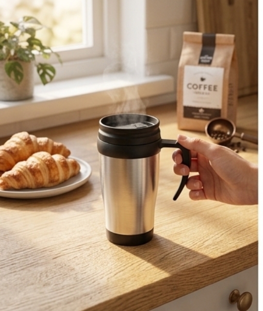 Insulated Stainless Steel Travel Mug with Ergonomic Handle 400ml