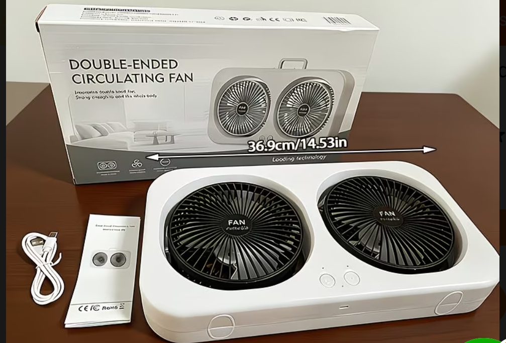 2-in-1 Portable Dual-Head Desk Fan – Ultra-Quiet Table Fan, 3-Speed Adjustable Airflow, USB Rechargeable Personal Cooling Fan for Office, Home, and Outdoor Travel