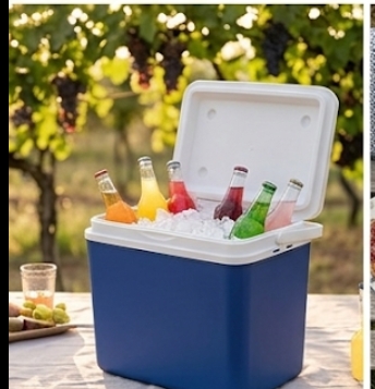 24L Portable Insulated Cool Box – Hard Shell Ice Chest with Locking Handle for Camping, Picnics, Beach, and Road Trips – Blue/White